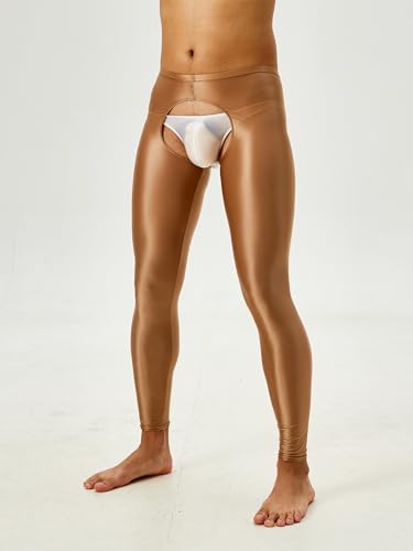 Men Glossy Yoga Pants Compression Tights Workout Leggings Hollow Out Bottoms Stretchy Pants