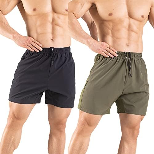 Men's 5" Running Shorts 2 Pack Quick Dry Athletic Workout Gym Shorts With Zipper Pockets