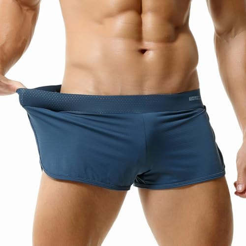 Men's Boxer Jock Strap Underwear Mesh Split Side Gym Running Active Shorts Pajama Bottoms