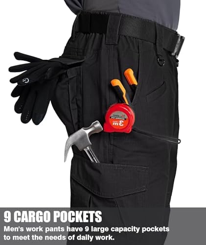 Men's Cargo Pants Ripstop Water Resistant Hiking Work Pants Outdoor Multi Pockets Army Tactical Pants (Not Belt)