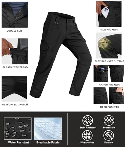 Men's Cargo Pants Ripstop Water Resistant Hiking Work Pants Outdoor Multi Pockets Army Tactical Pants (Not Belt)