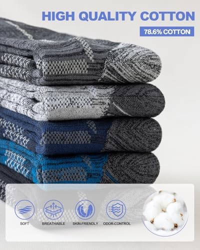 Men's Cotton Crew Work Socks 5 Pairs Cushioned Boot Moisture Athletic Socks For Hiking Sports Running