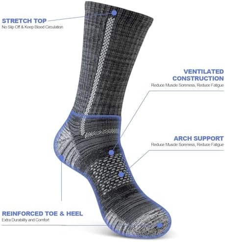 Men's Cotton Crew Work Socks 5 Pairs Cushioned Boot Moisture Athletic Socks For Hiking Sports Running