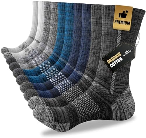 Men's Cotton Crew Work Socks 5 Pairs Cushioned Boot Moisture Athletic Socks for Hiking Sports Running