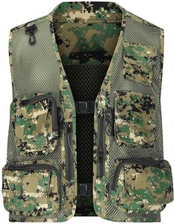 Men's Outdoor Utility Tactical Vest Casual Camo Mesh Breathable Work Safari Fishing Hunting Cargo Vest Multi Pockets Jacket