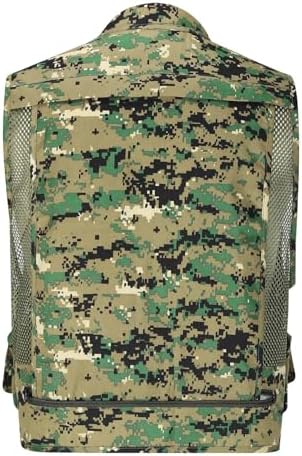Men's Outdoor Utility Tactical Vest Casual Camo Mesh Breathable Work Safari Fishing Hunting Cargo Vest Multi Pockets Jacket