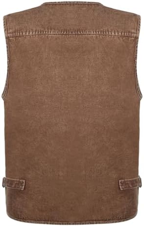 Men's Zipper Multi Pockets Casual Vest Outdoor Travel Fishing Hunting Photo Utility Work Cargo Vests Denim Black