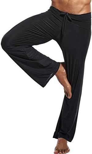 Men Soft Ice Silk Long Yoga Pants Sexy Low Rise Elastic Drawstring Sleep Bottoms