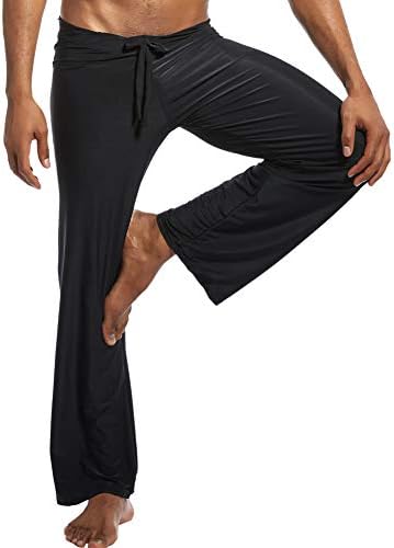 Men Soft Ice Silk Long Yoga Pants Sexy Low Rise Elastic Drawstring Sleep Bottoms