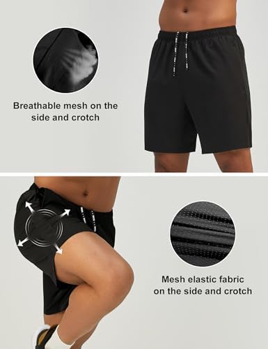Mens 7'' Lightweight Athletic Shorts Quick Dry Gym Workout Running Shorts With Zipper Pockets