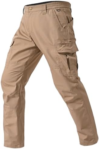 Mens Cargo Work Pants Durable Ripstop Tactical Pants with 7 Pockets Outdoor Water Resistant Hiking Woking Construction Pants