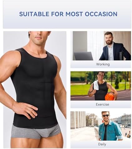 Mens Compression Shirt Slimming Body Shaper Vest Workout Tank Tops Abs Abdomen Undershirts