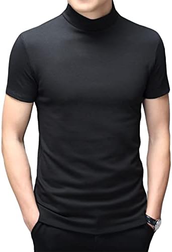 Mens T Shirt Short Sleeve Basic Mock Turtleneck Slim Fit Undershirt Pullover Thermal Solid Tops