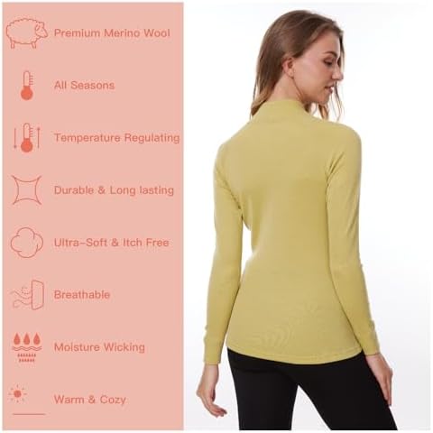 MERINNOVATION Merino Wool Base Layer For Womens Wool Half Zip Sweater Midweight 240gsm