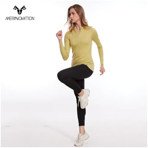 MERINNOVATION Merino Wool Base Layer For Womens Wool Half Zip Sweater Midweight 240gsm