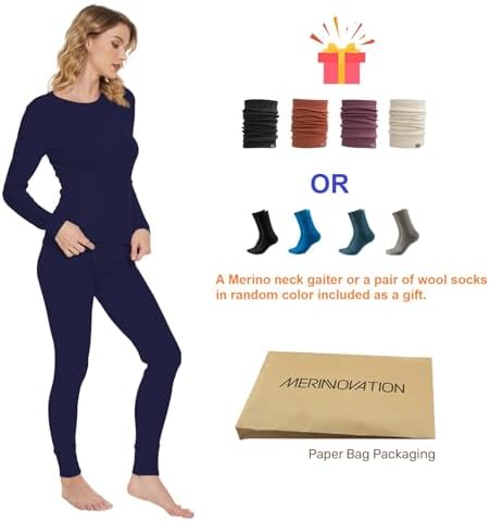 MERINNOVATION Merino Wool Base Layer Set For Women 100% Merino Wool Thermal Underwear Set