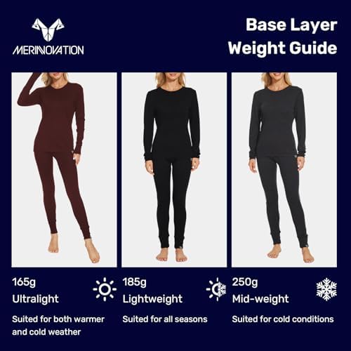 MERINNOVATION Merino Wool Base Layer Set For Women 100% Merino Wool Thermal Underwear Set