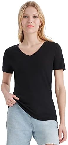 Merino Protect 100% Merino Wool V Neck T-Shirt for Women Short Sleeve Base Layers Odor Resistance Tops for Outdoor Hiking