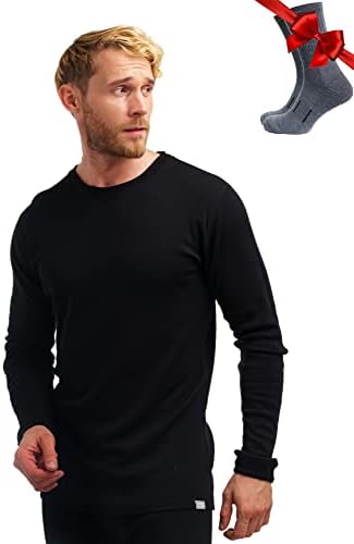 Merino.tech Merino Wool Base Layer - Mens 100% Merino Wool Long Sleeve Thermal Shirts Heavyweight Midweight Lite with Socks