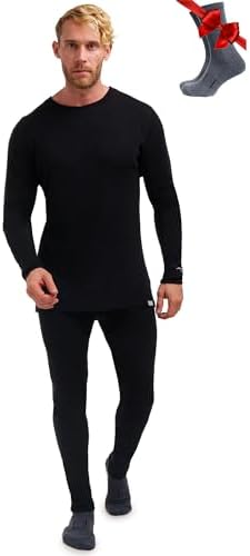 Merino.tech Merino Wool Base Layer Mens Set - Heavyweight Midweight Lite Merino Wool Thermal Underwear For Men Top Bottom