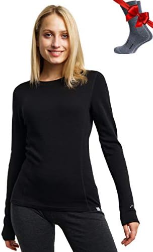 Merino.tech Merino Wool Base Layer Women - 100% Merino Wool Heavyweight Midweight Lite Long Sleeve Thermal Shirt and Socks
