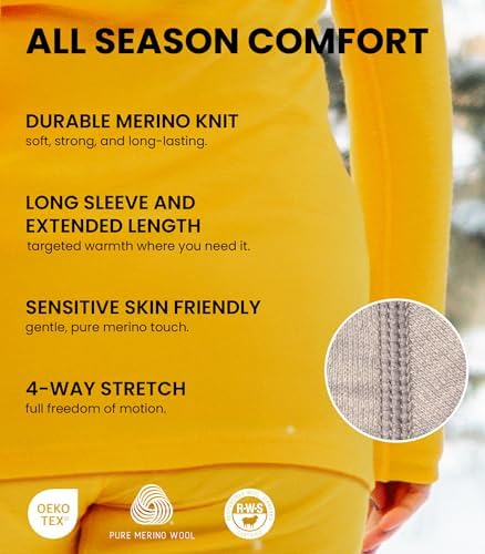 Merino.tech Merino Wool Base Layer Women Set - Heavyweight Lite Midweight Merino Thermal Underwear For Women Top Bottom
