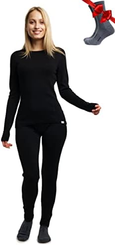 Merino.tech Merino Wool Base Layer Women Set - Heavyweight Lite Midweight Merino Thermal Underwear for Women Top Bottom