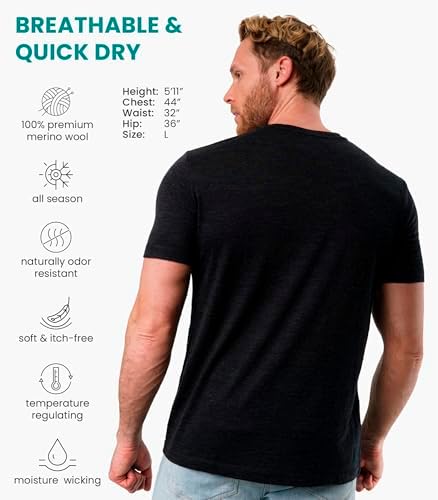 Merino.tech Merino Wool T-Shirt Mens - 100% Merino Wool Undershirt Lightweight Base Layer
