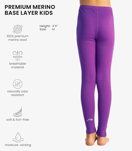 Merino Wool Base Layer Kids - Midweight Merino Wool Long Johns For Kids - Unisex Thermal Pants