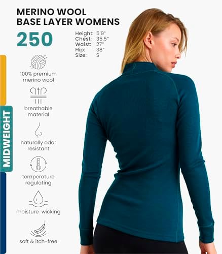 Merino Wool Base Layer Women - 100% Merino Half Zip Sweater Women Lite Midweight Heavyweight Thermal Shirts And Socks