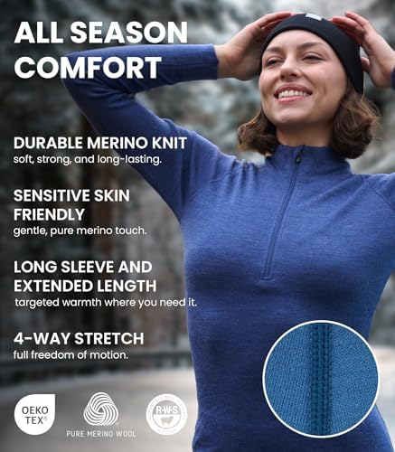 Merino Wool Base Layer Women - 100% Merino Half Zip Sweater Women Lite Midweight Heavyweight Thermal Shirts And Socks