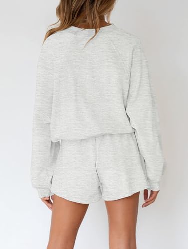 MEROKEETY Women's 2025 Fall Oversized Batwing Sleeve Lounge Sets Casual Top And Shorts 2 Piece Outfits Sweatsuit