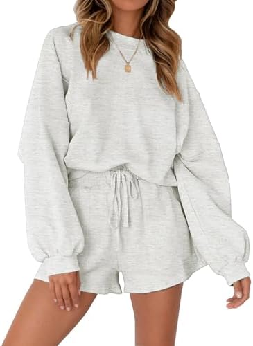 MEROKEETY Women's 2025 Fall Oversized Batwing Sleeve Lounge Sets Casual Top and Shorts 2 Piece Outfits Sweatsuit