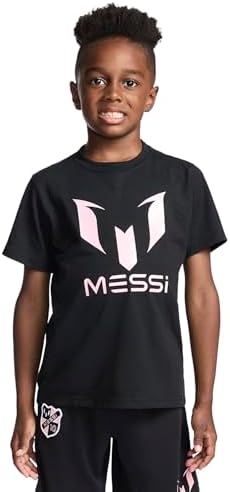 Messi Boys' Lifestyle Short Sleeve T-Shirt Slim-fit Logo Tee Cotton Blend Fabric