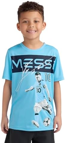 Messi Boys' Lifestyle Short Sleeve Top Loose-fit Shirt with Logo Comfortable