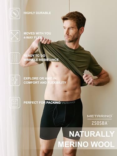 METARINO Men's Merino Wool Underwear - Ultra-Soft Boxer Briefs With Anti Odor For Hiking Travel & Everyday Comfort