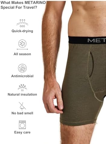 METARINO Outdoor-Ready Merino Wool Men's Underwear 3-Pack - Breathable Boxer Briefs For Hiking Skiing & Trave