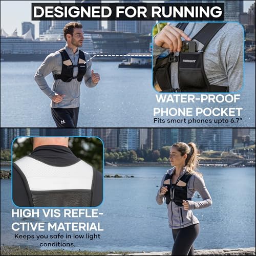 MIDNIGHT Water Resistant Running Vest - Reflective Vest For Running 7 Pockets For Extra Storage Lightweight Phone Holder