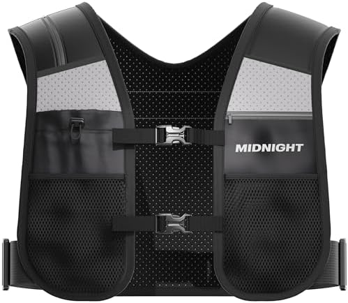 MIDNIGHT Water Resistant Running Vest - Reflective Vest for Running 7 Pockets for Extra Storage Lightweight Phone Holder