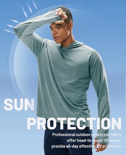 MIER Men's UPF 50+ Sun Protection Hoodie Long Sleeve SPF Fishing Hiking Running Thumbhole Shirts Hooded Quick Dry Lightweight