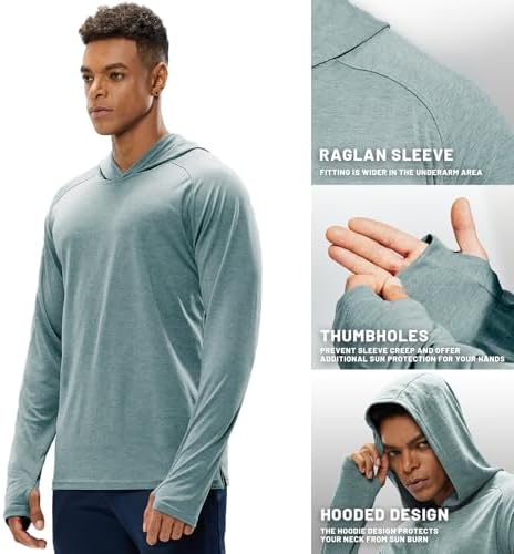 MIER Men's UPF 50+ Sun Protection Hoodie Long Sleeve SPF Fishing Hiking Running Thumbhole Shirts Hooded Quick Dry Lightweight