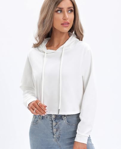 Milanpavilion Women's Drawstring Cropped Hoodie Casual Hoodies For Women Workout Crop Tops Sweatshirt Long Sleeve Crop