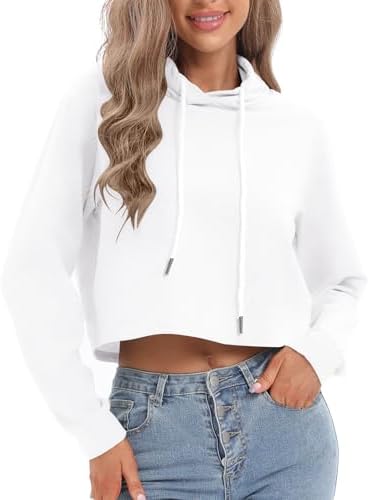 milanpavilion Women's Drawstring Cropped Hoodie Casual Hoodies for Women Workout Crop Tops Sweatshirt Long Sleeve Crop