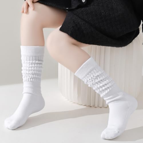 Mini Angel Slouch Socks Girls Scrunch Socks Kids Knee High Socks Soft Warm Stacked Boot Socks 2/3 Pairs