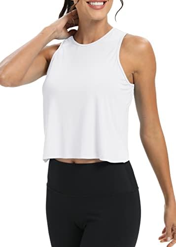 Mippo Workout Tops For Women Cropped Open Back Sleeveless Tank Tops Athletic Gym Yoga Shirts Loose Fit
