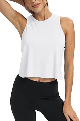 Mippo Workout Tops For Women Cropped Open Back Sleeveless Tank Tops Athletic Gym Yoga Shirts Loose Fit