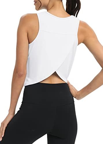 Mippo Workout Tops For Women Cropped Open Back Sleeveless Tank Tops Athletic Gym Yoga Shirts Loose Fit