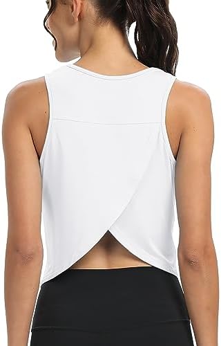 Mippo Workout Tops for Women Cropped Open Back Sleeveless Tank Tops Athletic Gym Yoga Shirts Loose Fit