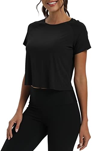 Mippo Workout Tops For Women Cropped Split Back Athletic Gym Exercise Shirts Loose Fit