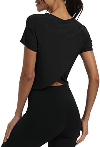 Mippo Workout Tops For Women Cropped Split Back Athletic Gym Exercise Shirts Loose Fit